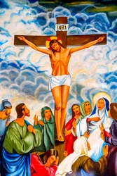 Kreuzigungsfresko in der katholischen Pfarrkirche Cristo Risorto de Hedzranawoe, Lomé, Togo